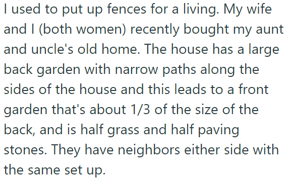The OP and her wife recently bought a house with a backyard: