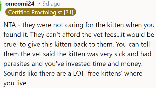 It would be cruel to give the kittens back to them
