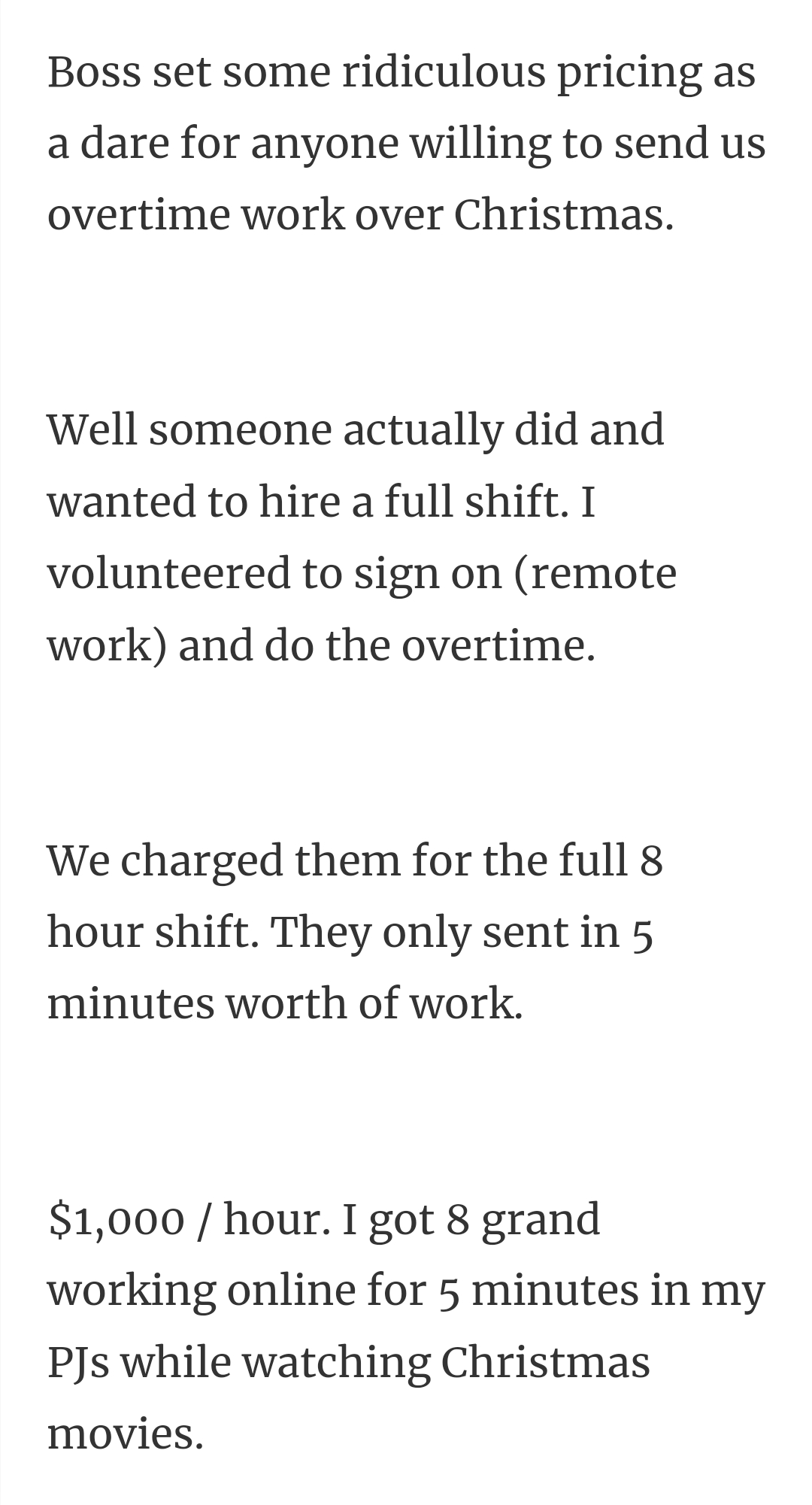 5. Christmas overtime