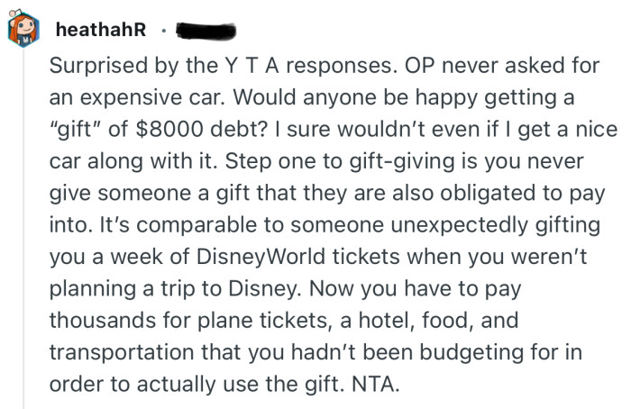 “Step one to gift-giving is you never give someone a gift that they are also obligated to pay into.”