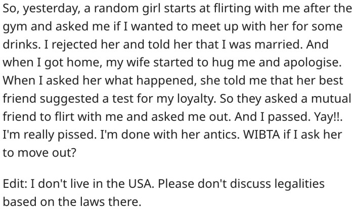 Is he wrong for wanting his pregnant wife to move out?