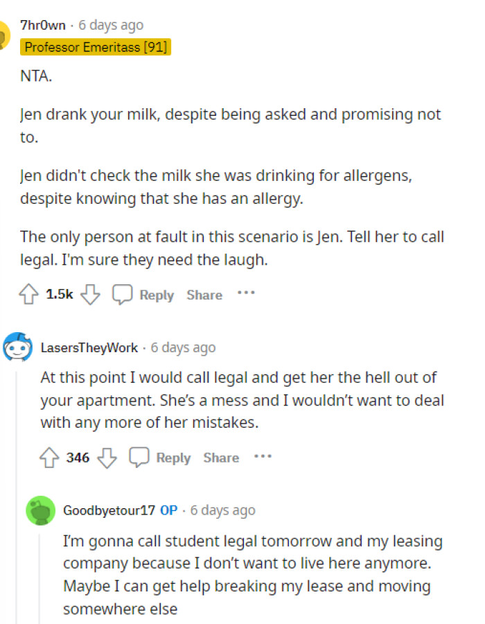 Many people said that OP was not in the wrong here because it is very clear that OP's roommate is the one at fault.