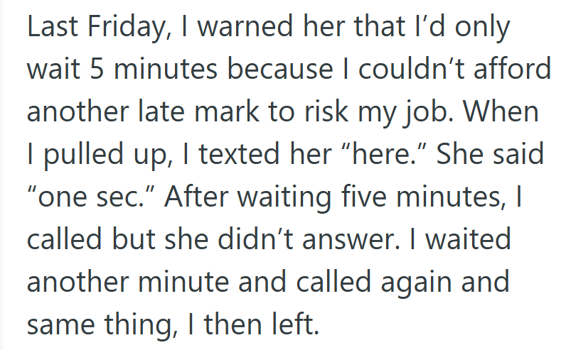 That morning, she set a firm boundary—and when her friend ignored it again, she finally drove off.