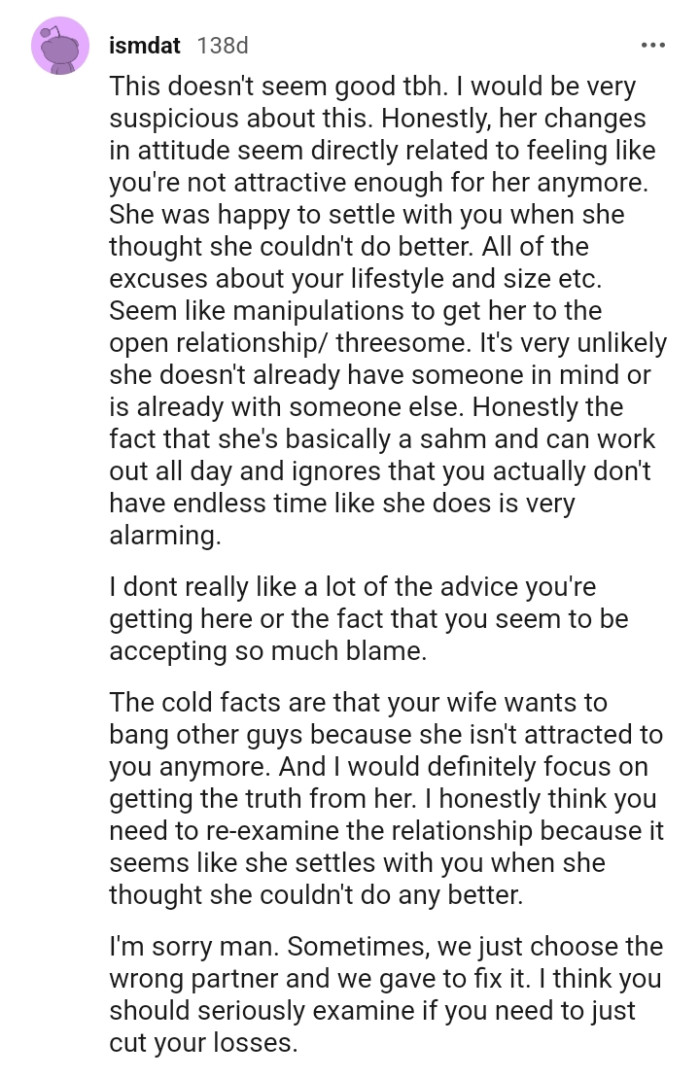 It's Very Unlikely OP's Wife Doesn't Already Have Someone in Mind or Isn't Already Involved