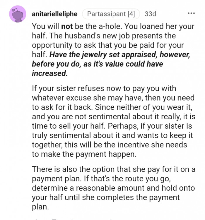 You loaned her your half