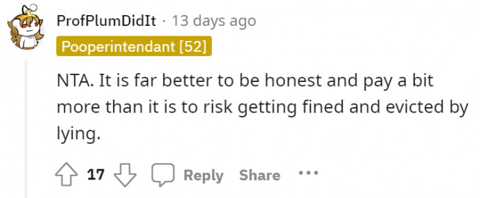 “Honesty is the best policy.” So much better than being fined and receiving an eviction notice.