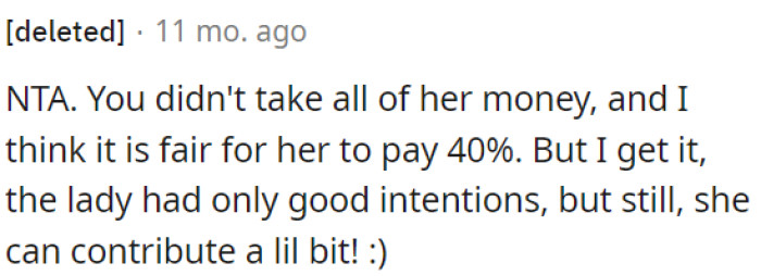 She should contribute a bit.