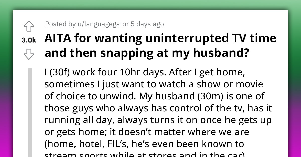 Redditor Snaps At Husband For Controlling The TV And Not Allowing Her To Watch Her Shows In Peace