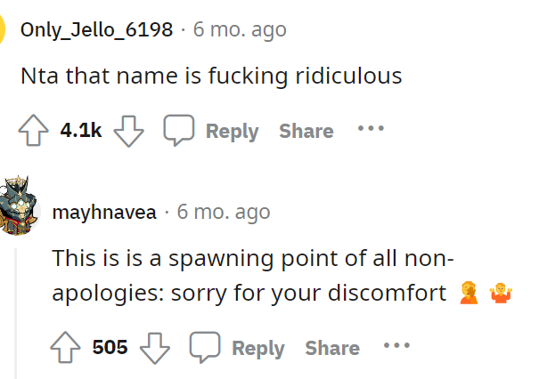 Ultimately, a lot of people said that OP was NTA because the name was indeed ridiculous.