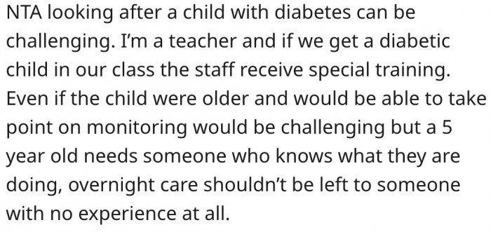 17. Caring for a diabetic child isn't easy.