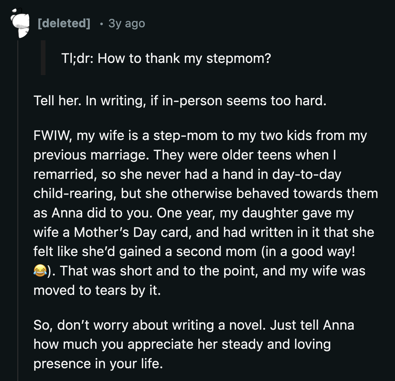 It seems like Anna is a brilliant person who would love just about any thoughtful thing that OP would give to her. Even a simple card would mean the world to her.