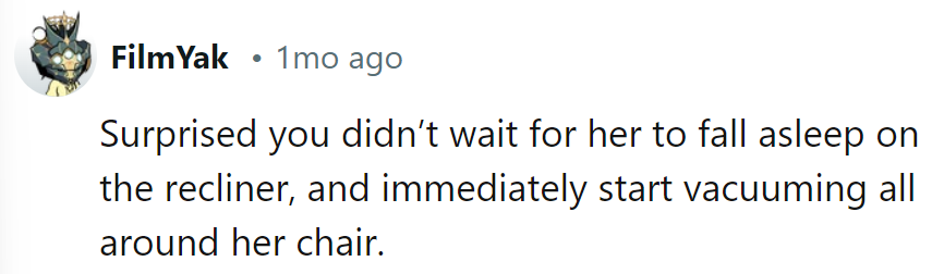 Missed opportunity for a live vacuuming performance! Nothing says 'sweet dreams' like the hum of a Hoover.