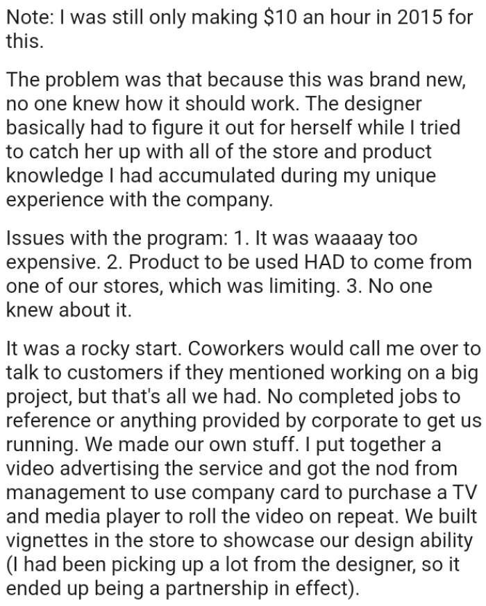 Coworkers would call the OP over to talk to customers if they mentioned working on a big project