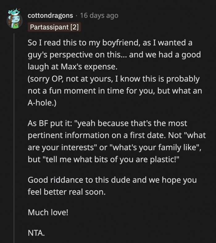 OP should have busted out her medical record during their first date to avoid 