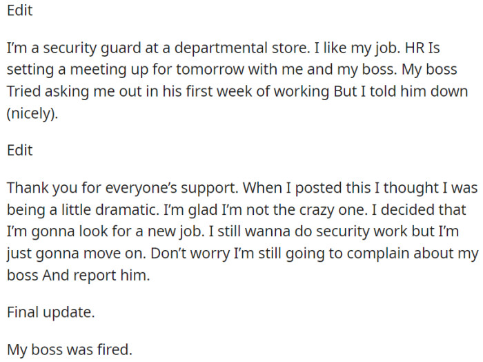 Eventually, the boss gets fired.