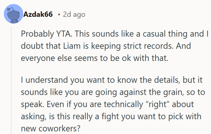 There was also a practical point. If the whole team treats the fund casually, pushing for structure can feel like picking a battle no one else sees.