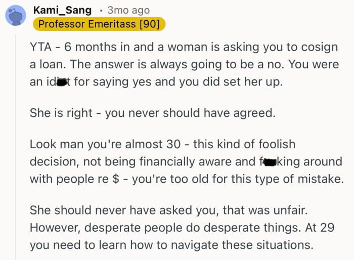 “You were an idiot for saying yes and you did set her up.”