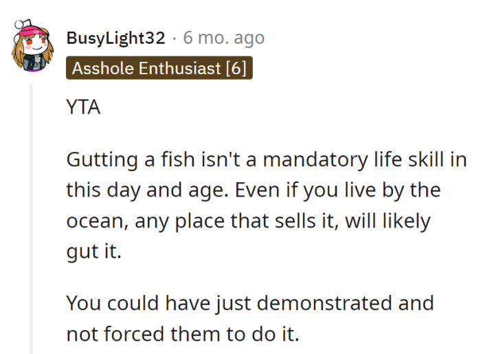 Life's fishy lessons can be demonstrated without forced hands-on experience.