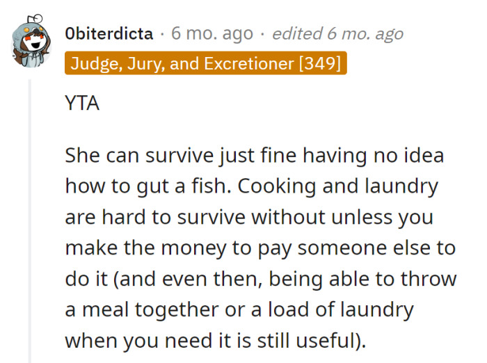 Fish gutting: optional survival skill.