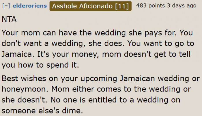 Nobody Should Be Entitled to Someone Else's Wedding Plans, Whether They Contributed or Not.