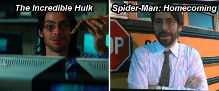 48. We meet the grad student in 'The Incredible Hulk' who grew up to become Peter Parker's teacher in 'Spider-Man: Homecoming'