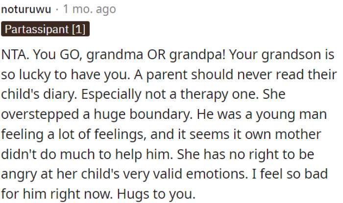 The mother should not be angry at her child for his valid emotions.