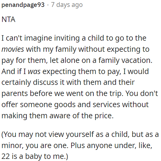 If they invite a child on a family vacation, they should expect to pay for them and discuss it beforehand.