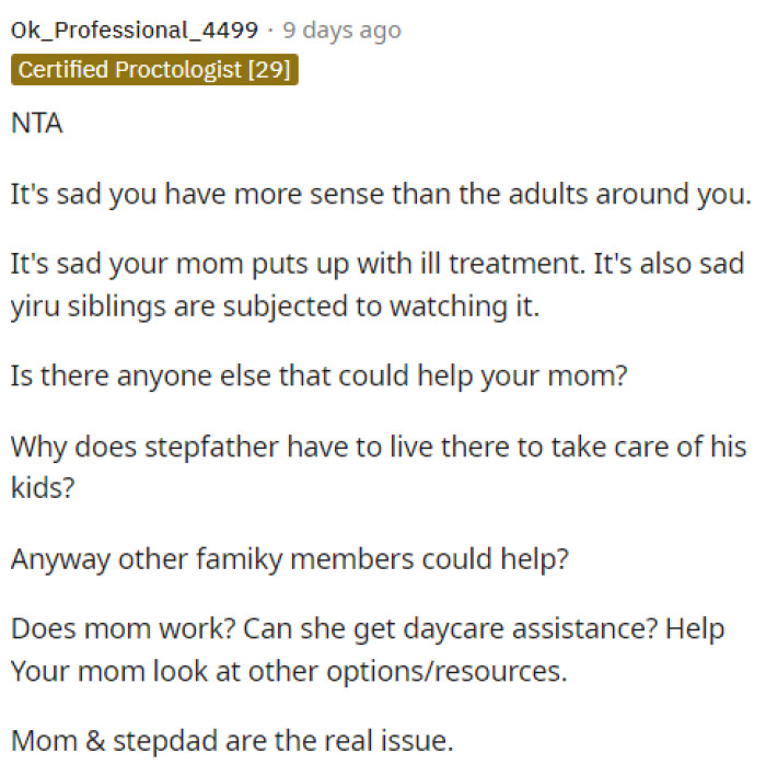 It definitely is sad that she's more mature, but she should definitely look into getting help for her situation from others.
