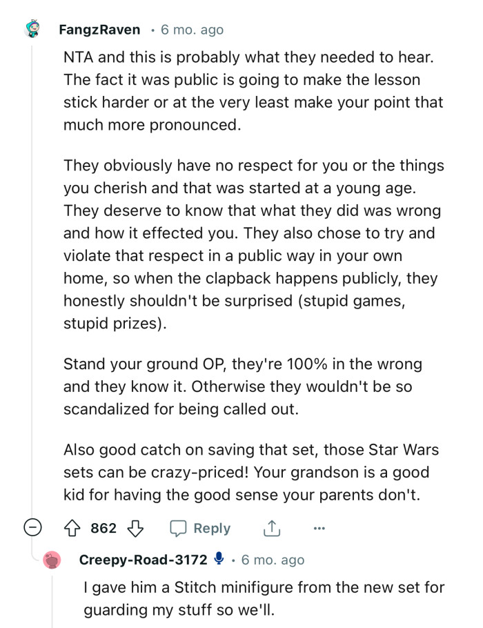 “NTA and this is probably what they needed to hear. The fact it was public is going to make the lesson stick harder.”