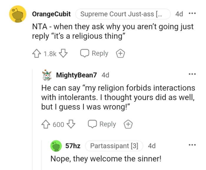 What the OP should reply when asked why he's not attending the wedding