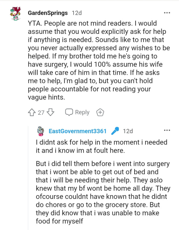 You never actually expressed any wishes to be helped