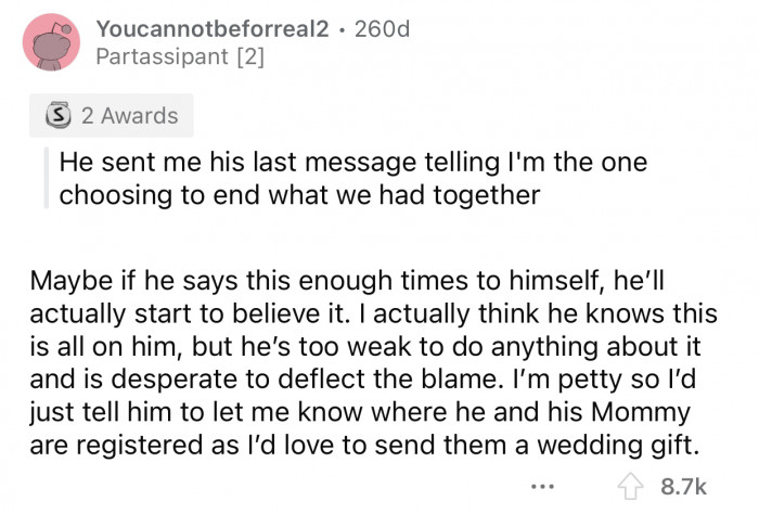 The husband is too weak to fix this problem and would rather blame OP for it.