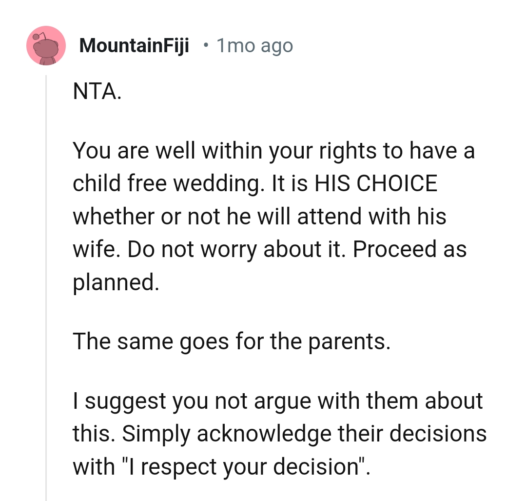 The OP can have a childfree wedding