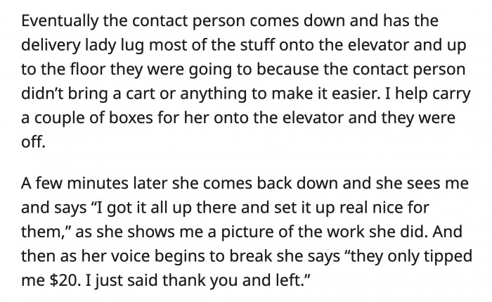 The delivery person hugged OP and thanked him, then said it was a sign that her day was about to get better!