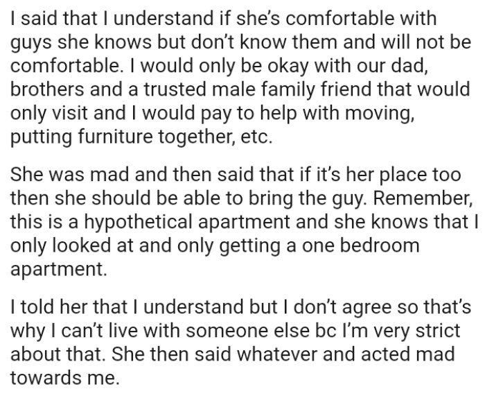 OP's sister knows that she only looked at and is only getting a one-bedroom apartment