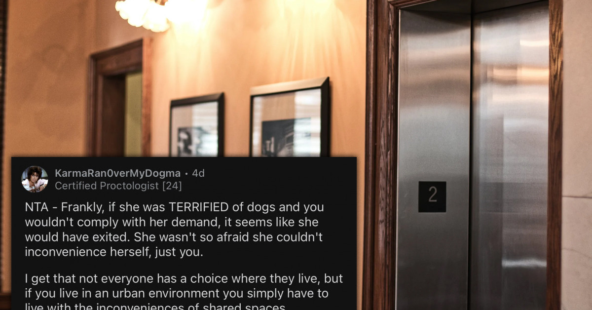 Redditor Tells Woman To "Leave The Elevator If She's Afraid Of Dogs" After She Urges Him Not To Get In