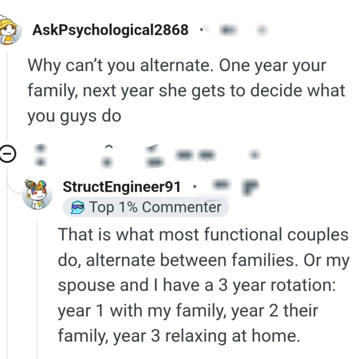 Most functional couples alternate between families