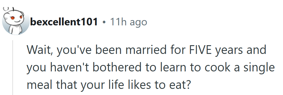 Five years in and still no signature dish — that’s a bold marital strategy.