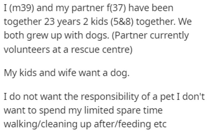 OP is married with two kids, and they want to get a dog