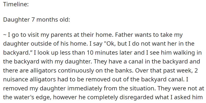 She explained the incidents that happened with her parents when her daughter was 7 months old: