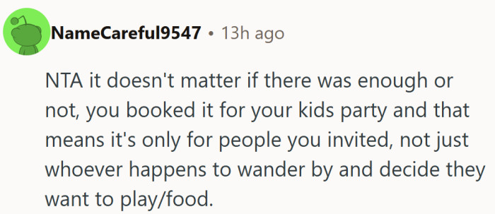 Having extra food doesn’t make it a public buffet — it’s still a birthday, not brunch.