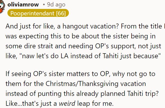 The OP Could Visit Her Sister on Christmas or Thanksgiving Vacation