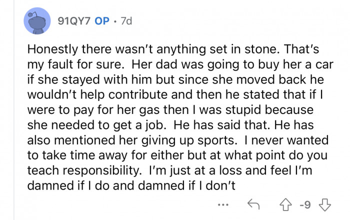 Op wanted to teach her daughter responsibility.