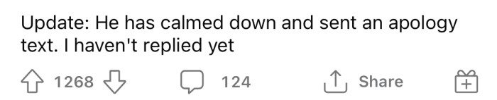 The OP says her stepfather has since texted her with an apology, but she has not responded yet.