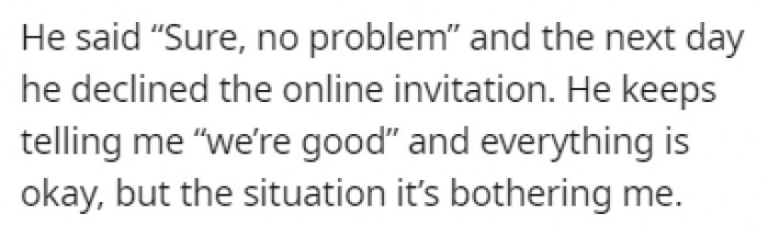 Taylor kept reassuring OP that everything was okay, but OP wasn't buying it