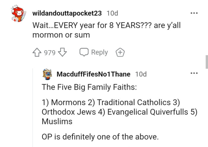 This Redditor is bewildered as to how someone could be pregnant every year for eight years