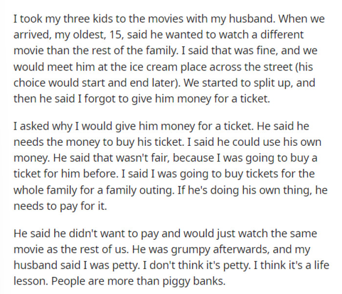 OP's post explains what their plans were, how her son reacted when they got there, and what her compromise was with him.