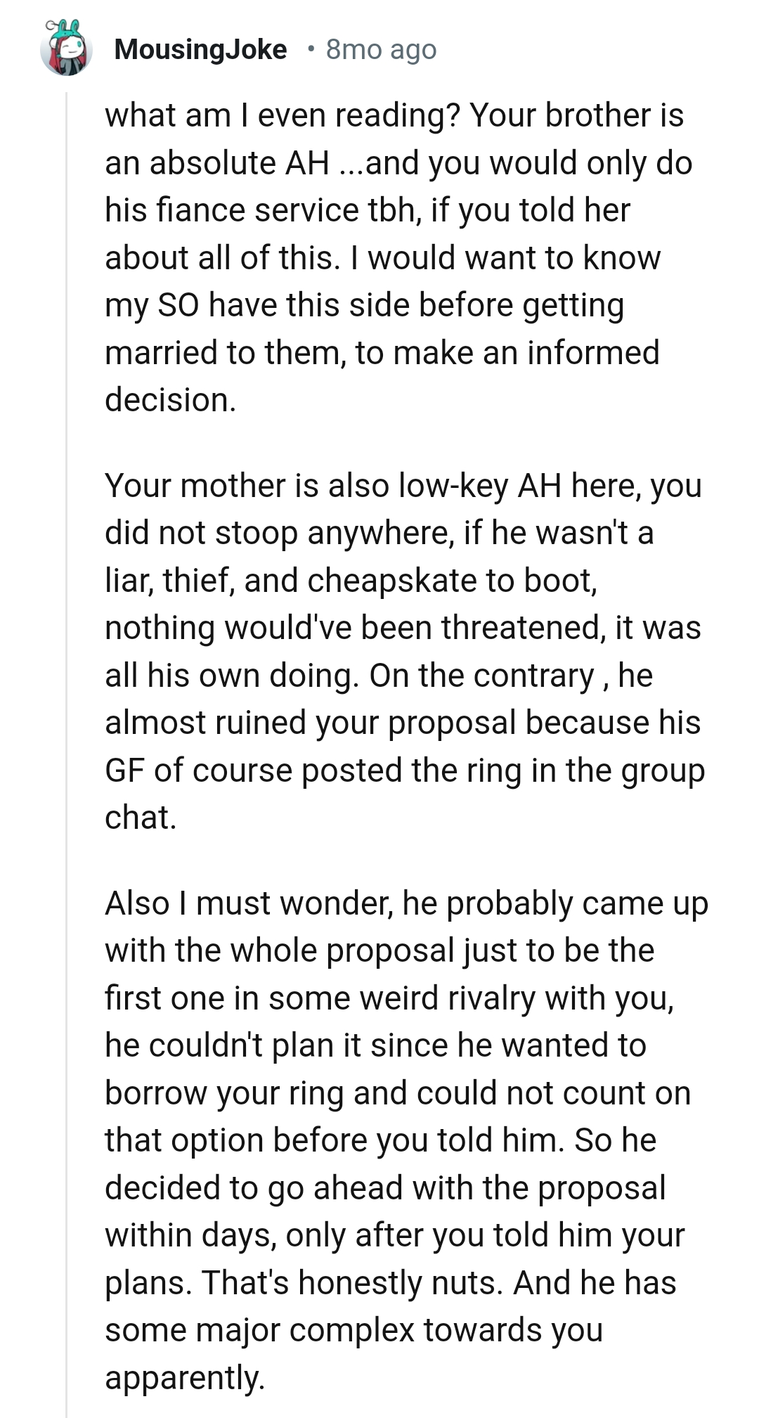 OP's mom is a low-key AH here