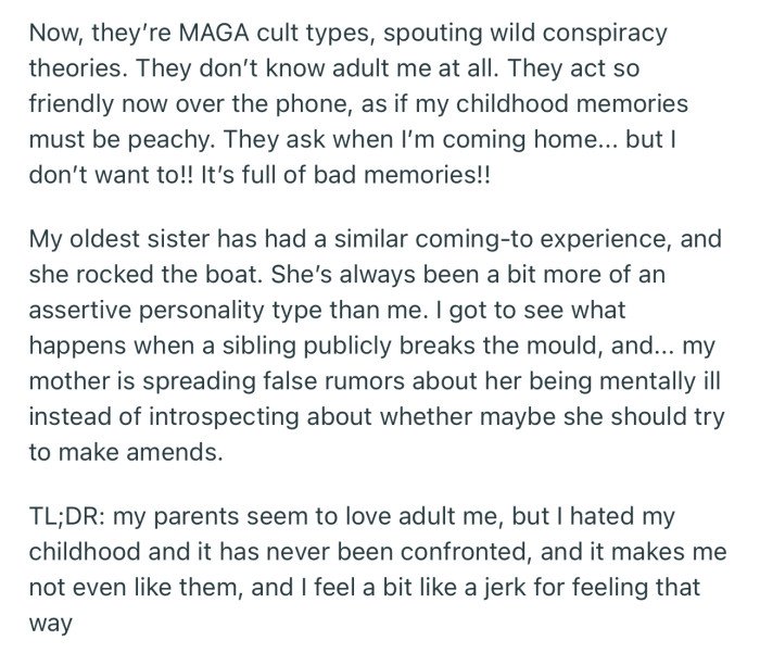 Now that he’s an adult, they act friendly, as if all is well