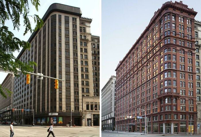5. The Schofield Building, located in Cleveland, USA, was constructed in 1902. During the 1960s, its facade was covered with panels, but in 2017, it underwent a restoration to return it to its original design.